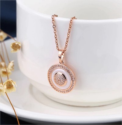 Female Vintage 585 Rose Gold Circle Pendant Necklaces For Women